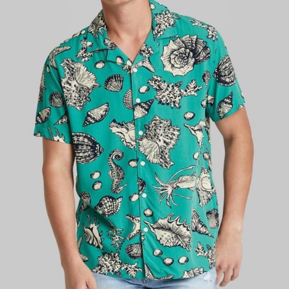 Mens XL Seashell/Light teal green Button up shirt (Original Use)